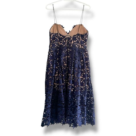 Self-Portrait Azaelea Navy Blue Guipure Lace Midi Dress, Size 10 - Picture 5 of 9